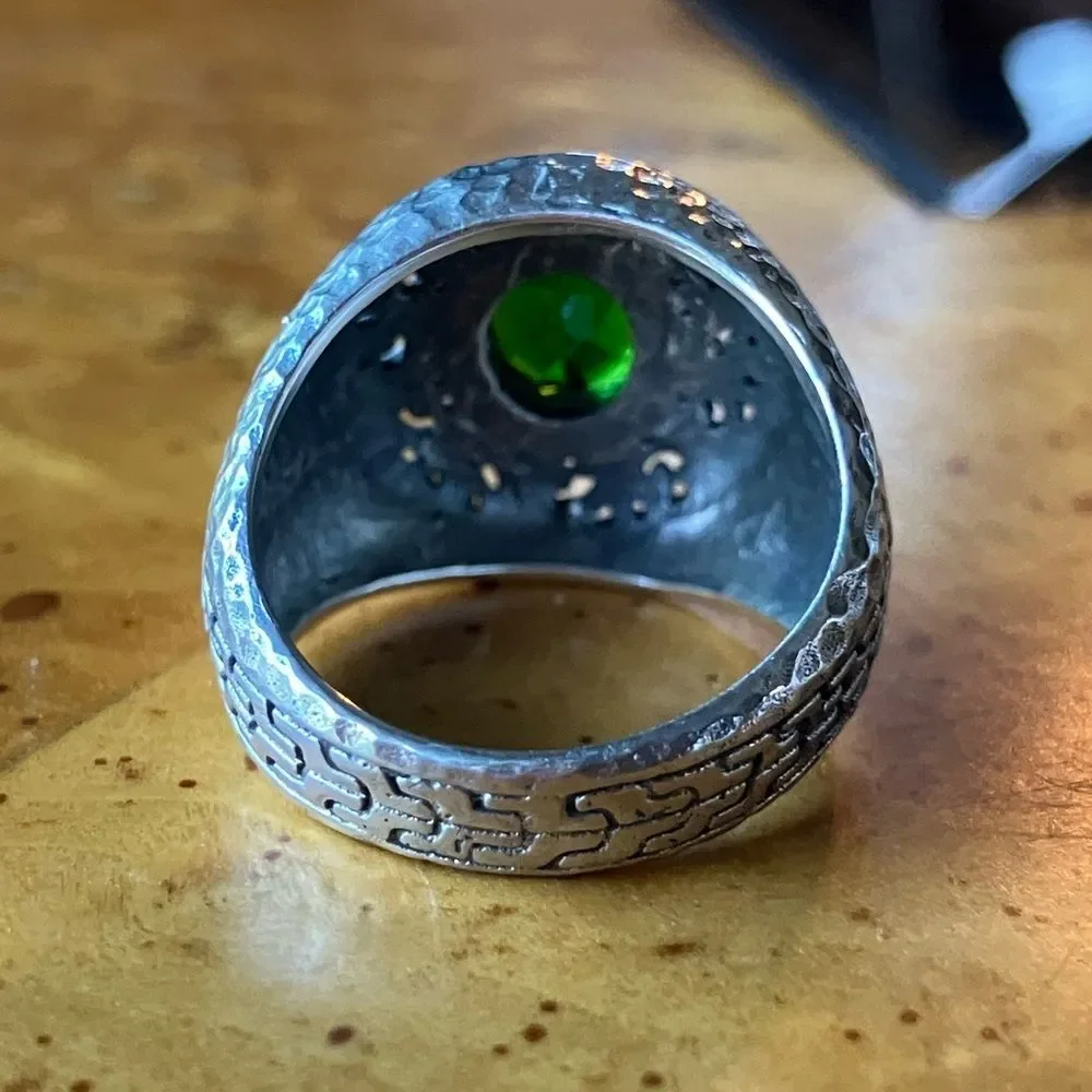 Natural Chrome Diopside Sterling Silver Hammered Ring Size 6